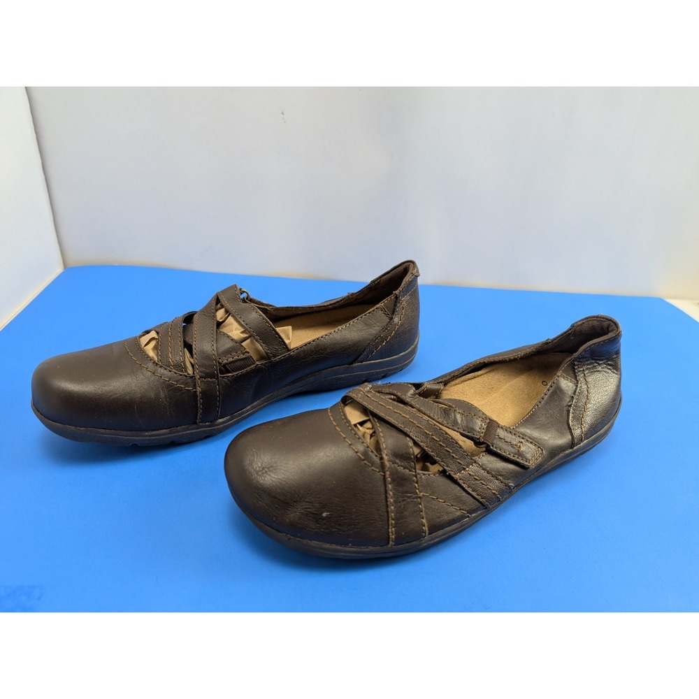 Earth Origins Raelyn Shoes Womens Brown Leather Comfort Flats 11 Wide Slip On